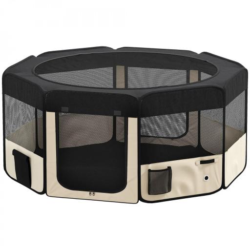 Parque Plegable para Perros y Gatos Corralito Portátil para Animales Pequeños Impermeable de Tela Oxford Ø90x41 cm Negro [8]