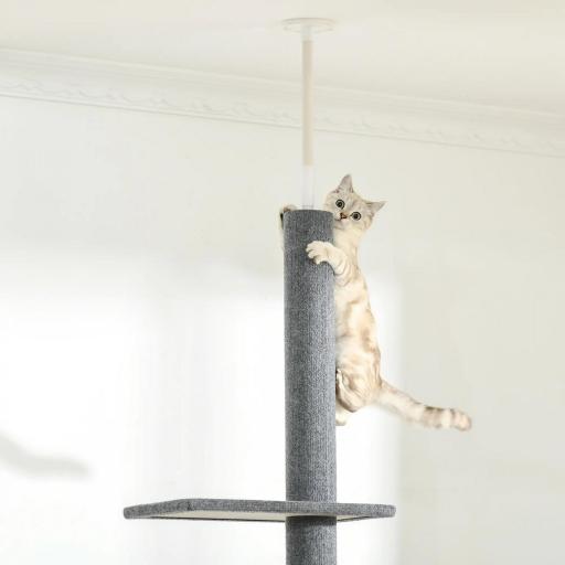 Árbol Rascador para Gatos de Suelo a Techo Torre para Gatos con Altura Ajustable 43x27x228-260 cm Gris [6]