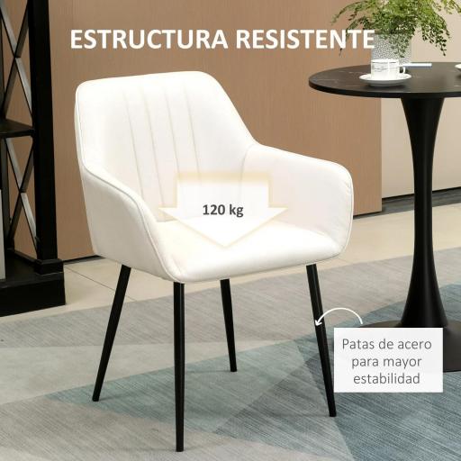 Pack de 2 Sillas de Cocina con Respaldo Reposabrazos y Patas de Metal para Salón 59,5x56,5x81 cm Beige [5]