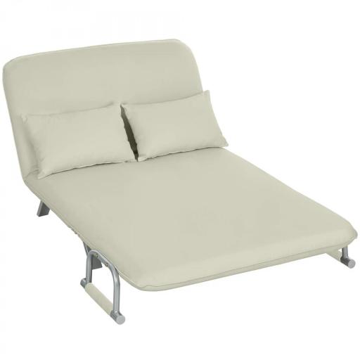 Sofá Cama de 2 Plazas con Respaldo Ajustable en 5 Posiciones Tapizado con Tacto de Ante y Cojines 111x80x78 cm Crema [8]