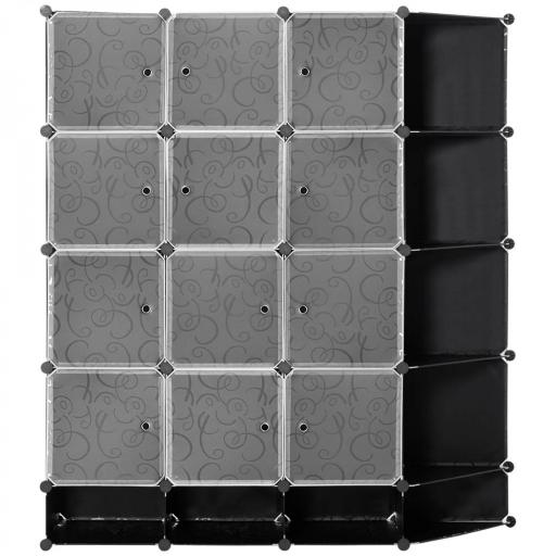 Armario Modular Organizador Portátil con 16 Compartimentos y 2 Barras de Colgar Ropa Negro y Blanco [8]