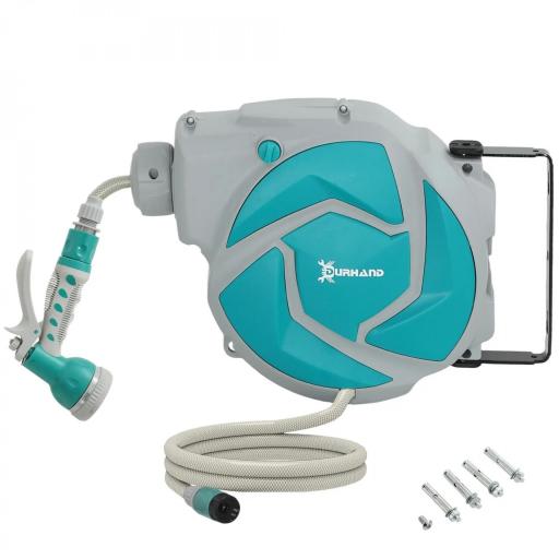 Manguera Retráctil de Pared con Carrete de 10+1 m con Retorno Enrollado Automático y Boquilla de 7 Funciones Gira 180° [2]