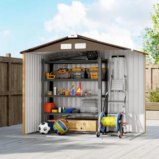 Cobertizo de Jardín Exterior 2,42 m² 213x130x185 cm con Puerta Corredera Ventilación y Kit de Fundación Amarillo [3]