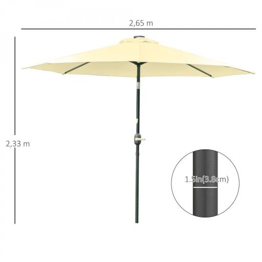 Sombrilla Terraza Exterior Ø265 cm Sombrilla de Jardín con 32 Luces LED Solares Poste de Acero y Manivela Parasol Inclinable para Patio Terraza Beige [1]
