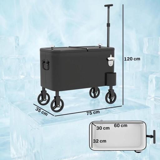 Carrito Nevera de 56L con Ruedas Mango Ajustable Abrebotellas Recogetapas Drenaje y Asa 75x35x120 cm Negro [1]