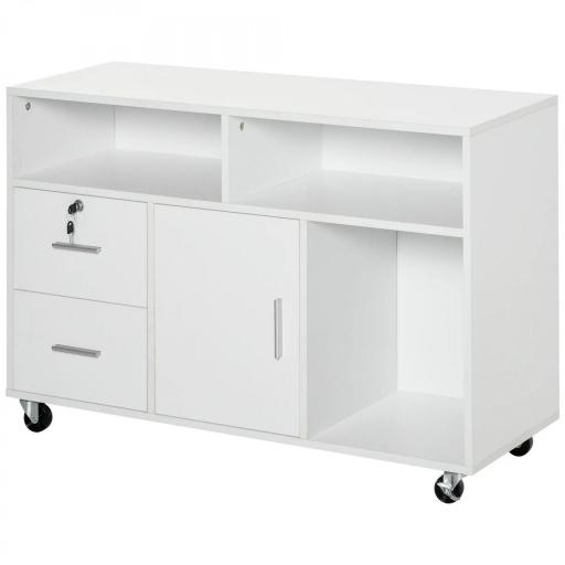 Mueble Auxiliar de Oficina Mueble Archivador con Ruedas Estantes y Cajones Armario Multiusos con Gran Almacenaje 100x35x65 cm Blanco [8]