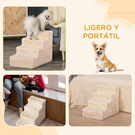 Escalera para Mascotas de 4 Peldaños 2 en 1 con Funda Extraíble y Lavable Escalera Rascadora de Perros 60x35x44 cm Beige [4]