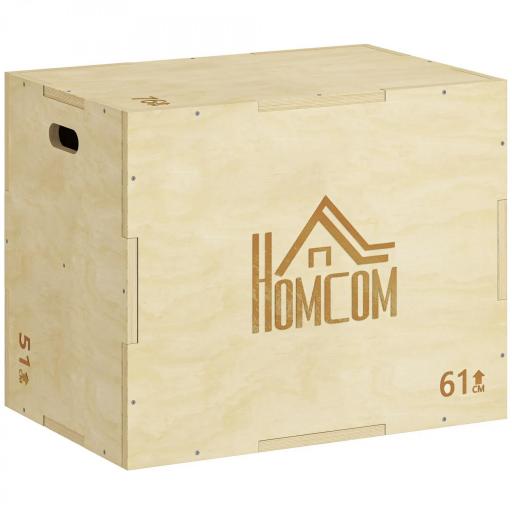 Cajón de Salto de Madera 3 en 1 con 2 Mango Hueco Carga 120 kg para Casa Oficina Gimnasia 61x51x76 cm Madera Natural [9]