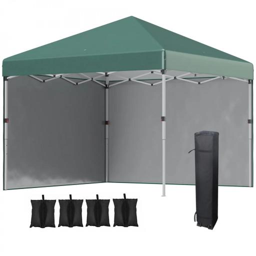 Carpa Plegable Pop-up 3x3 m con 2 Paredes Laterales Anti-UV Altura Ajustable Sacos de Arena y Bolsa de Transporte Verde [8]