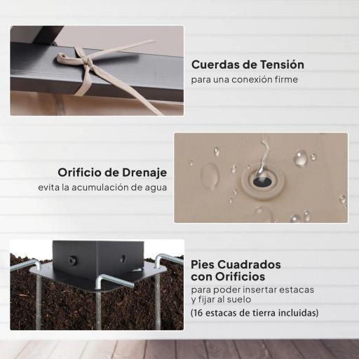 Pérgola de Jardín 3x3m Gazebo Cenador para Exterior con Techo Retráctil Tela Poliéster Impermeable y Anti-UV para Patio Terraza Beige [3]