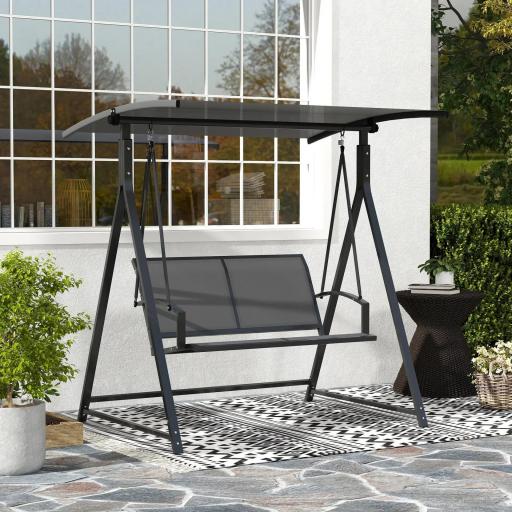 Columpio de Jardín de 2 Plazas con Toldo Ajustable y Estructura Triangular de Metal Carga 220 kg 160x112x162 cm Gris