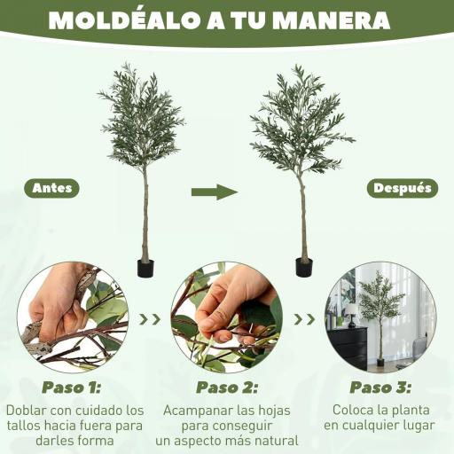 Planta Artificial Decorativa de 180cm Árbol de Olivo con 900 Hojas y 40 Aceitunas en Maceta para Interior Verde [2]