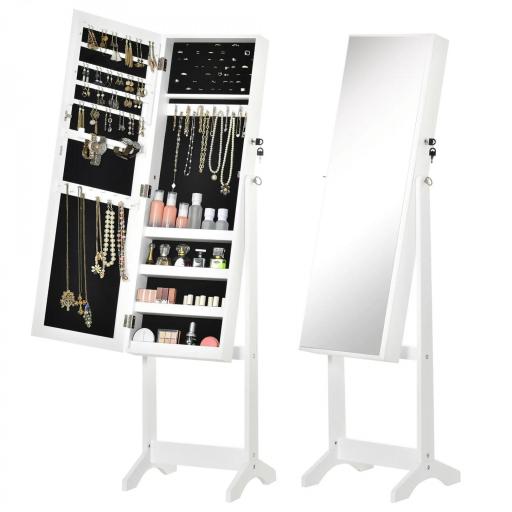 Espejo Joyero de Pie con Ángulo Ajustable y Ranuras para Pendientes Anillos y Collares 46x36,5x151,5 cm Blanco [9]