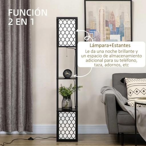 Lámpara de Pie de Madera con Estantes e Interruptor de Cadena para Salón Dormitorio 26x26x156 cm Negro y Blanco [2]