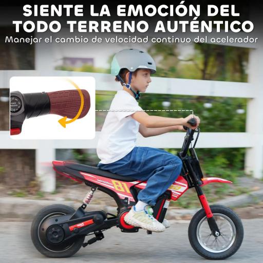 Moto Eléctrica para Niños 24V con Motor 250W Velocidad de 6-16km/h Ruedas de 12'' para Niños de 8-12 Años Rojo [1]