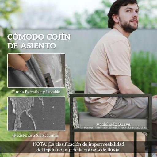 Conjunto de Jardín Exterior de 9 Piezas de Ratán Sintético con Mesa de Vidrio 4 Sillas y 4 Taburetes con Cojines Gris [5]