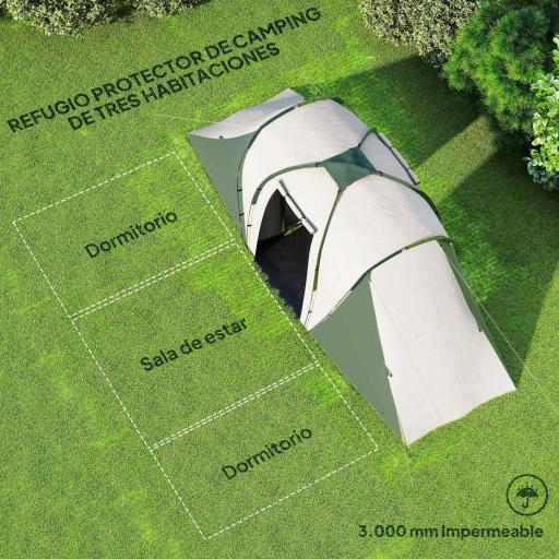 Tienda de Campaña para de 4-6 Personas con 2 Dormitorios Tienda de Camping Impermeable 3000 mm 555x225x190 cm Gris Verde [2]