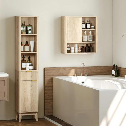 Columna Alta de Baño con Estantes y Cajón Diseño Compacto y Funcional para Espacios Reducidos 33x30x170 cm Tono Madera