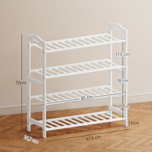 Estantería para Zapatos de Bambú para 12 Pares de Zapatos para Entrada Pasillo Dormitorio 67,5x24,7x72 cm Blanco [1]