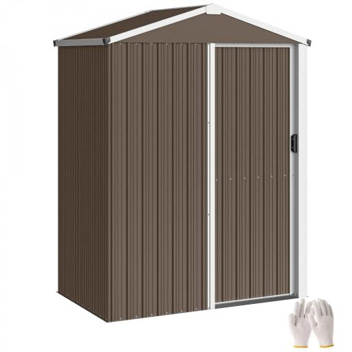 Cobertizo de Jardín Exterior 1,1 m² 136x87x179 cm con Puerta Corredera Techo Inclinado y Guantes Marrón [8]