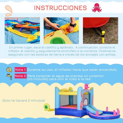 Castillo Inflable Infantil con Tobogán Cama de Salto Piscina Inflador y Bolsa de Transporte 360x175x180 cm Multicolor [2]