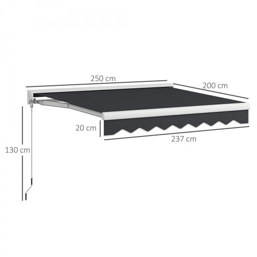 Toldo Eléctrico Retráctil y Manual 250x200 cm Toldo Portátil con Mando a Distancia Manivela Marco de Aluminio Gris [1]
