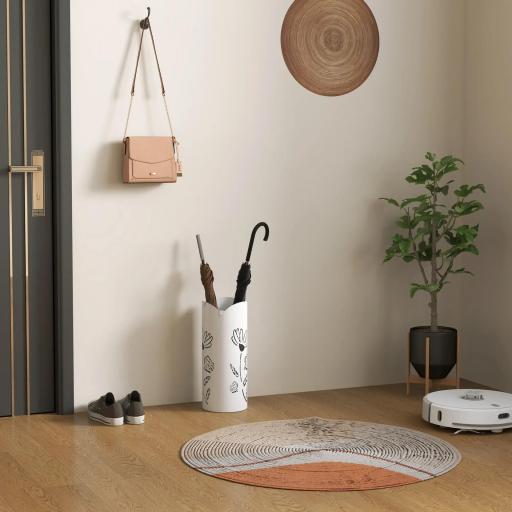 Paragüero de Acero con 4 Ganchos y Bandeja de Goteo Extraíble y Diseño Decorativo 17x17x41 cm Blanco [6]