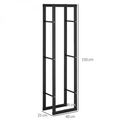 Soporte para Leña de Metal Estante de Leña Leñero de Exterior para Interior y Exterior Carga 100 kg 40x25x150 cm Negro [8]