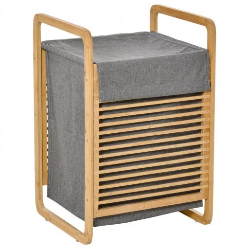 Cesto para Ropa Sucia de Bambú Cesto Rectangular de Ropa Portátil con Tapa y Bolsa Extraíble Mueble de Baño Dormitorio 40x35,5x60,5 cm Color Natural y Gris [3]