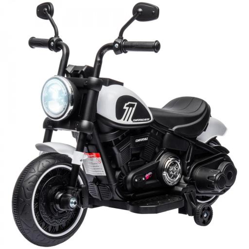 Moto Eléctrica para Niños de 18-36 Meses con Batería 6V Faro y Ruedas Auxiliares Desmontables Blanco [8]