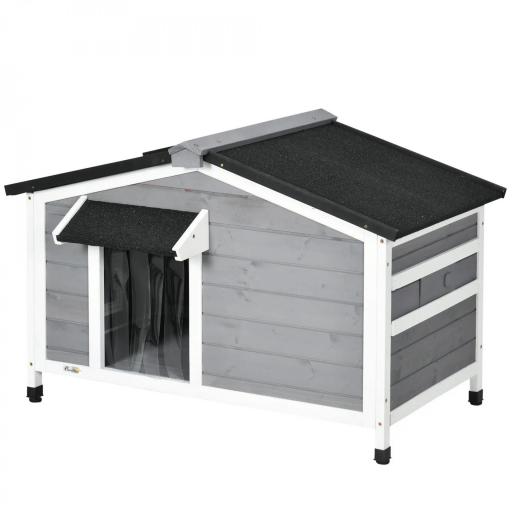 Caseta de Madera para Perros Casita para Mascotas con Techo Asfáltico y Base Extraíble 97x72x65 cm Gris [9]