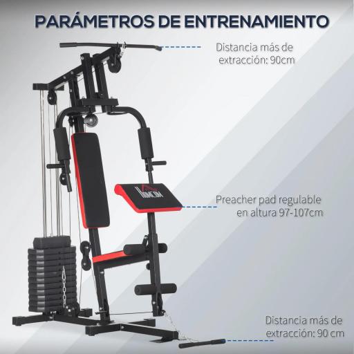 Máquina de Musculación con Placas de Peso de 65 kg Carga Max. 100 kg para Entrenamiento Fitness en Hogar Negro y Rojo [3]