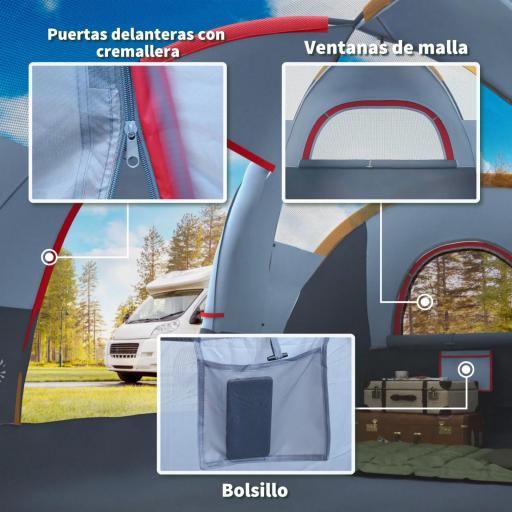 Tienda de Acampada para 6 Personas Impermeable 3000mm+ con Bolsa de Transporte y Gancho 455x220x180 cm Gris [5]