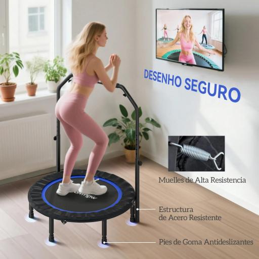 Cama Elástica Plegable Ø102 cm con Mango Ajustable Marco de Acero para Entrenamiento Piernas Cuerpo Azul y Negro [4]