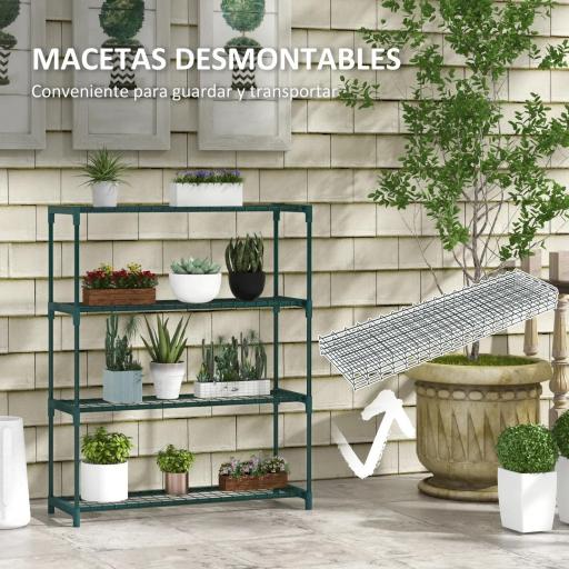 Soporte para Macetas de 4 Niveles con Estructura de Acero para Jardín Patio 89x28x107 cm Verde Oscuro [3]