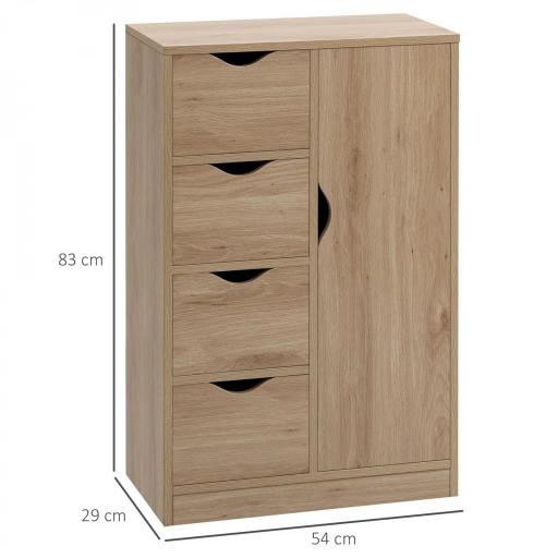 Armario de Salón Aparador Auxiliar con 4 Cajones 1 Puerta y Estante Interior Mueble de Almacenaje Multiusos para Baño Dormitorio Comedor 54x29x83 cm Roble [1]