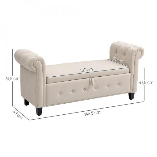 Banqueta de Almacenaje con Reposabrazos Enrollados para Dormitorio Salón Pasillo 146,5x49x74,5 cm Beige [1]