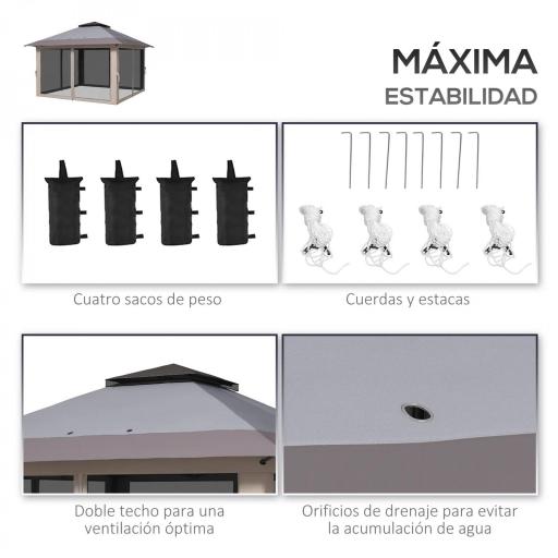 Carpa Plegable Pop-up con Altura Ajustable Protección UV50+ Doble Techo y Mosquiteras 4x4x2,8 m Gris Claro [3]