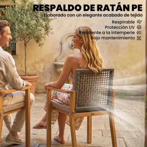 Juego de 2 Sillas de Jardín Exterior de Madera Apilables con Cojines Desmontables Brazos Respaldo 59x55x86 cm Natural [3]