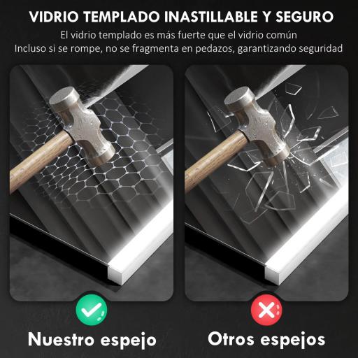 Espejo de Baño con Luz LED 70x50 cm con 3 Colores de Luz Función Antivaho Función de Memoria IP44 Horizontal/Vertical [9]