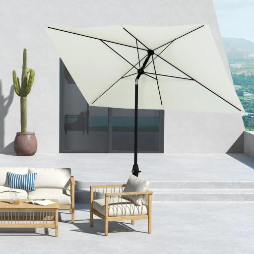 Parasol de Terraza Exterior 3x2 m con Ángulo Ajustable Mástil de Aluminio y Protección UV 50+ Beige [2]