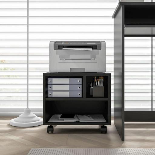 Soporte de Impresora con Ruedas Compartimentos Abiertos para Oficina Estudio 40x30x36 cm Negro [3]