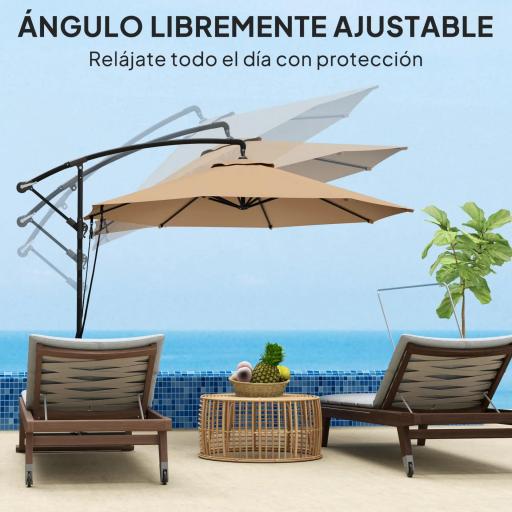 Parasol de Jardín Excéntrico Sombrilla con Funda para Sombrilla Protección UV 50+ y Base Cruzada Ø290x243 cm Caqui [3]