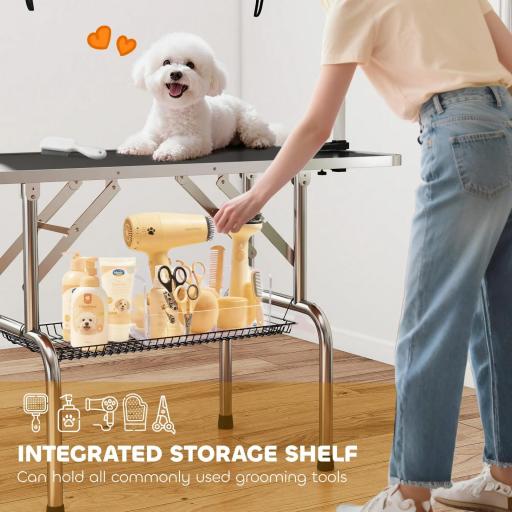 Mesa de Peluquería para Mascotas Mesa de Aseo Plegable con Estante de Almacenamiento Altura Ajustable 20-80 cm 107x60x170 cm Negro [3]