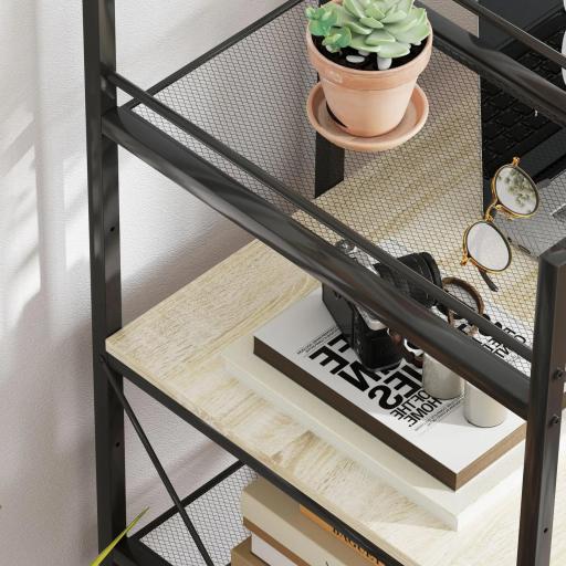 Escritorio de Estilo Industrial con Estantería Reversible Mesa de Estudio para Oficina Dormitorio 110x53x115,5 cm Roble [2]