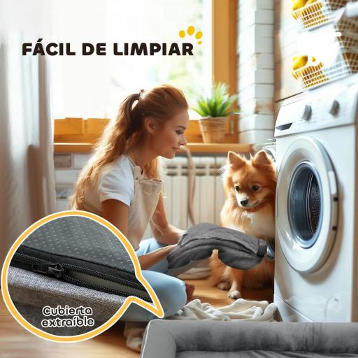 Cama para Perros Medianos Cama para Gatos con Base Antideslizante Funda Extraíble y Lavable 91,5x68,5x16,5 cm Gris [4]