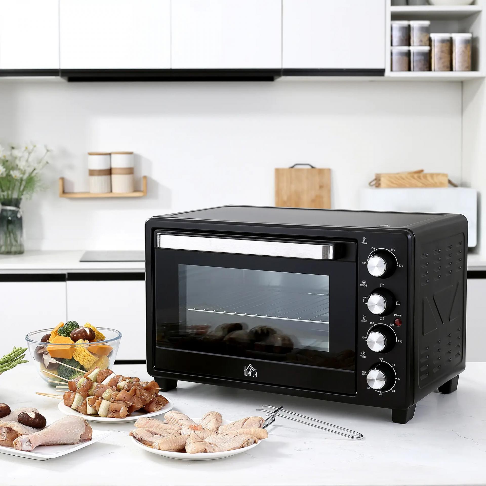 Horno Eléctrico de Sobremesa 32L 1600W con 3 Modos de Calor Temporizador y Temperatura Regulable 52,2x38,1x33,5 cm Negro