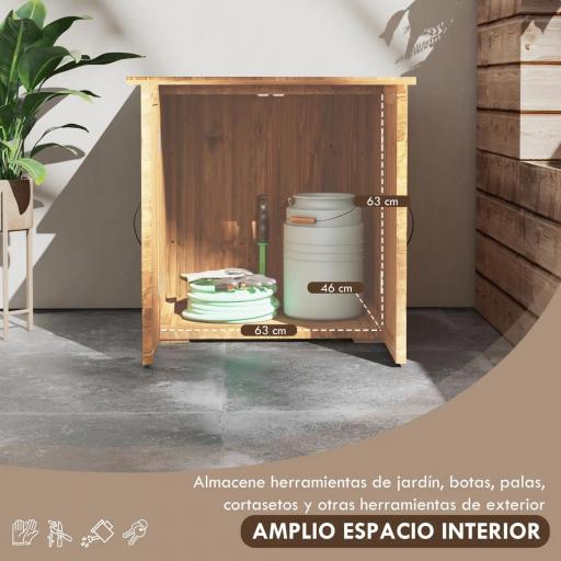 Caseta de Jardín Exterior de Madera con 2 Puertas Magnéticas para Almacenamiento de Herramientas 77x55x72 cm Marrón [2]