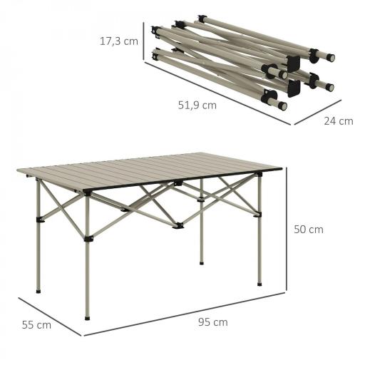 Mesa de Camping Plegable con Encimera Enrollable y Bolsa Mesa de Pícnic Portátil para Acampar 95x55x50cm Caqui [1]
