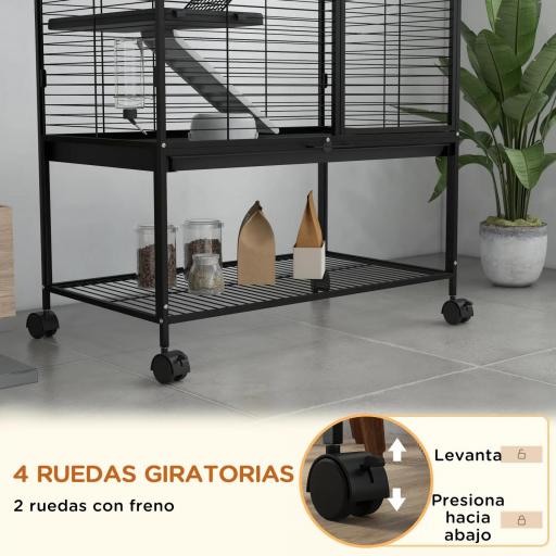 Jaula para Animales Pequeños de 4 Niveles con Ruedas Rampa Comedero Bebedero y Bandeja Extraíble 78x45,5x136 cm Negro [2]